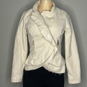 Oleg Cassini Ivory Ruffled Wool Blend Jacket Peplum Zip Pockets16W classic retro